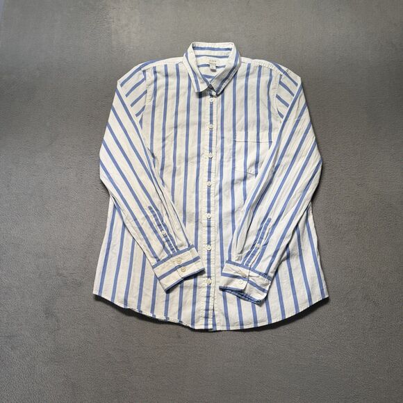 J. Crew Tops - J.Crew Womens Large Button Up Shirt Blue White Striped Long Sleeve Stretch Top